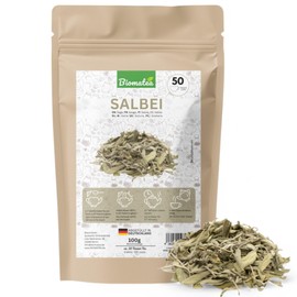 Biomatea Salbeiblätter – 100 g ganze getrocknete Salbei Blätter – naturbelassen & aromatisch – für Tee & Räucherung Tutsche – ca. 50 Tassen – loser Kräutertee – in Deutschland abgefüllt