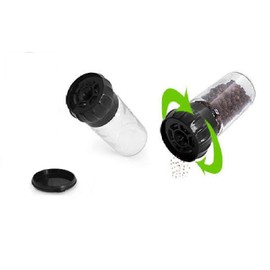 Glass Salt, Spice or Pepper Mill. Four oz. Glass Bottle with Black Grinder Mechanism and Cap