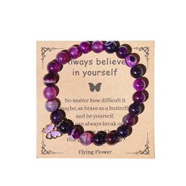 xuzhiyuan Natural Stone Butterfly Bracelet Always Believe in Yourself Inspirational Healing Stone Beads Adjustable Bracelet Love Gifts for Women-Purple