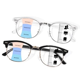 OPTOFENDY Progressive Multifocal Reading Glasses for Women Men Square Blue Light Blocking Classic Half Frame Computer Readers BClear 3.0x