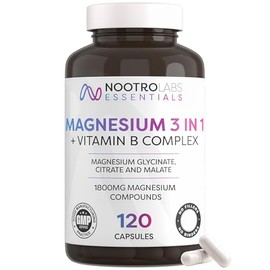 Nootro Essentials Magnesium 3-in-1 Capsules, High Strength Magnesium Supplements with Glycinate, Malate and Citrate for Sleep, Muscle & Digestive Support (60 Servings - 2 Month Supply)