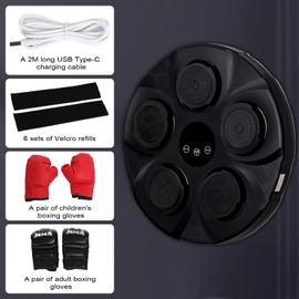 FAHKNS Music Boxing Machine Home Wall Mounted Electronic Boxing Machine Black, Portable Smart Bluetooth LED Lights Musical Boxing Machine, Home Kids Adult Boxing Training, Stress Release