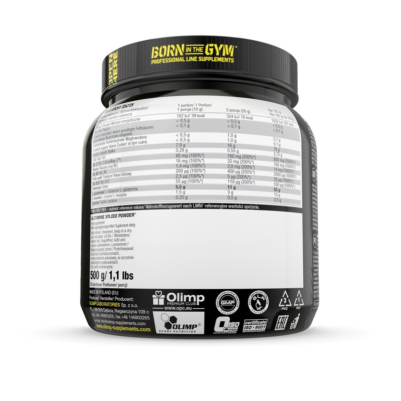 Olimp Labs Glutamine Xplode Powder, Orange Flavour, 500 g