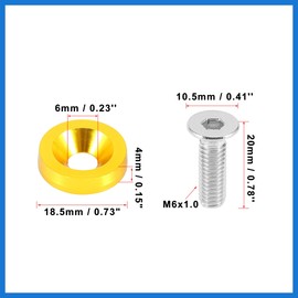 VekAuto 20pcs Car Motorcycle Gold Tone M6 Fender Bumper Washer Bolt Auto Accessories