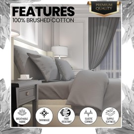 OLIVIA ROCCO Flannelette Fitted Sheets Super Soft Brushed Cotton Bed Sheet Thermal Warm Cosy Breathable Hypoallergenic Extra Deep Luxury Bedding, GREY KING