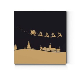 Renditions Gallery Flying Sleigh (Black & Gold) Wall Art, Cute Winter Artwork, Santa & his Reindeer, Holiday Decor, Premium Gallery Wrapped Canvas, Ready to Hang, 10 in H x 10 in W, Made in America