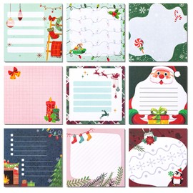 JSRQT 9 Pack Christmas Sticky Notes 3×3 in, Post Self Stick Notes Pads with Santa Claus Christmas Stockings Cartoon Pattern Design, Self Stick Notepads Memo Pads for Christmas School Office Home Decor