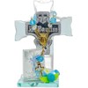 Cruz de Cristal con Mono y Mini Biblia Azul 12