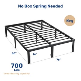 Simple Deluxe King Size Bed Frame, 14 Inch Platform Bed No Box Spring Needed, Sturdy Metal Bed Frame King Size, Storage Space Under The Bed Heavy Duty Frame Bed, Black