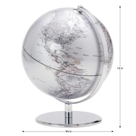 Torre & Tagus 8" Silver Desk Globe For Office Home on Metal Stand - Earth Globes For Adults as Home Decor Educational Home Earth Globe, World Globes With Stand For Living Room, Home Office (Latitude)