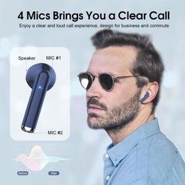 OYIB Wireless Earbuds, Mini Bluetooth 5.3 Headphones HiFi Stereo, Wireless Earphones with ENC Noise Cancelling Mic, Touch Control, Type-C Charging, in Ear Wireless Headphones Deep Blue