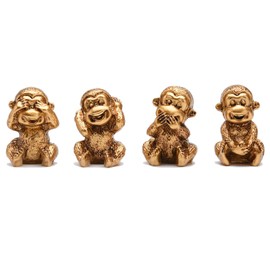 BRABUD Fengshui Resin See no Evil Hear no Evil Speak no Evil Do no Evil Monkey Figurines Set of 4 Home Office Desk Decor Statue Collection Gold TQGJBS284