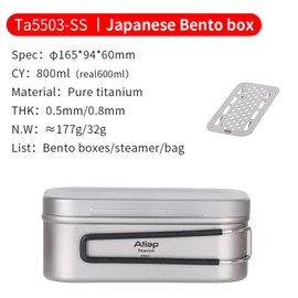 ATiAP Titanium Bento Lunch Box Set Mess Kit with Lid Handle Bag 1200ML 800ML Cooking Food Box Bento Box for Outdoor Camping Hiking Picnic Daily Use (800ML)