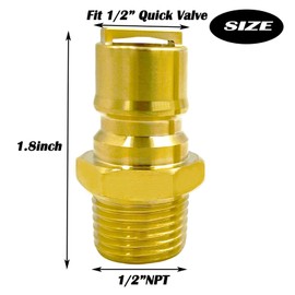MENSI 1/2 “ Quick Connect Disconnect Male Plug Fittings X 1/2 inch Male,Female NPT Replace 3308 and 3612 Model, Natural Gas Hose Propane Grill Fitting Connector Solid Brass Coupler, 2pcs