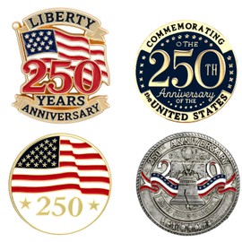 Mintolex 250 Patriotic Pins Set 4PCS 250th Anniversary Lapel Pins for Women Men 1776-2026 American Flag Liberty Bell Brooch Set Independence Day Enamel Pins for July 4th Patriotic Accessories