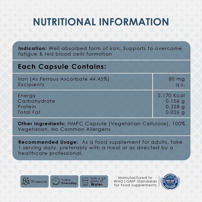 AMBROSIAL Ambrosial Iron Capsules 25mg - High Strength Supplements for