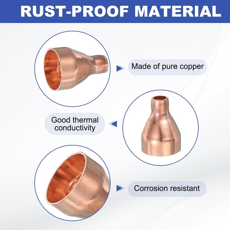 PATIKIL Copper Reducer 3/4" to 1/4" ID 5pcs Copper Coupling