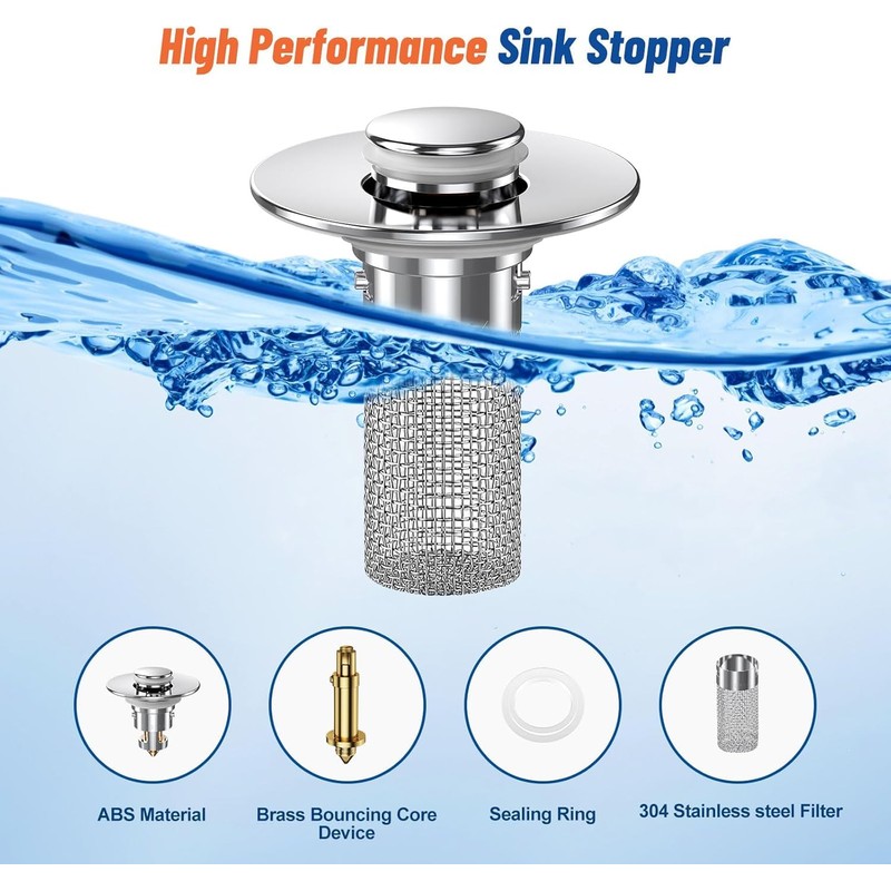 Bathroom Sink Stopper, Stainless Steel Removable Drain Strainer, Hair Catcher