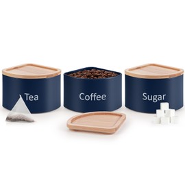 EHC Tea Coffee Sugar Canister Set, Set of 3 Stackable Kitchen Canisters Sets, Airtight Jars Easy Open Corner Space Saving Design, Navy Blue