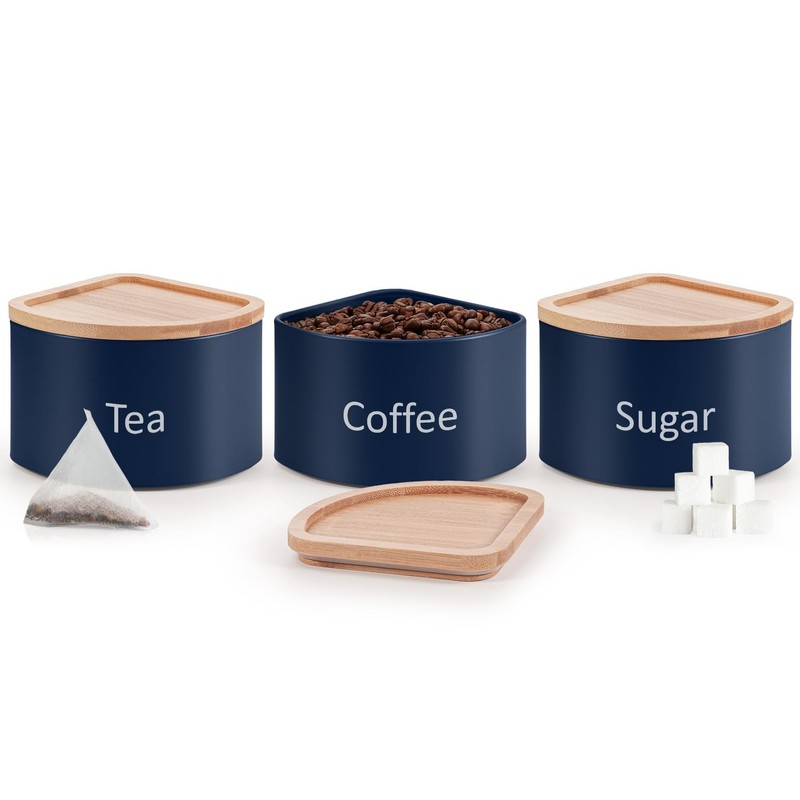 EHC Tea Coffee Sugar Canister Set, Set of 3 Stackable