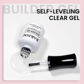 RARJSM Clear Builder Nails Gel Polish for Self Leveling Transparent Nail Strengthener in a Bottle Nail Extension Hard Gel 15ml Brush on Buidler Extend Gels UV LED Soak Off Curing Requires Salon Home