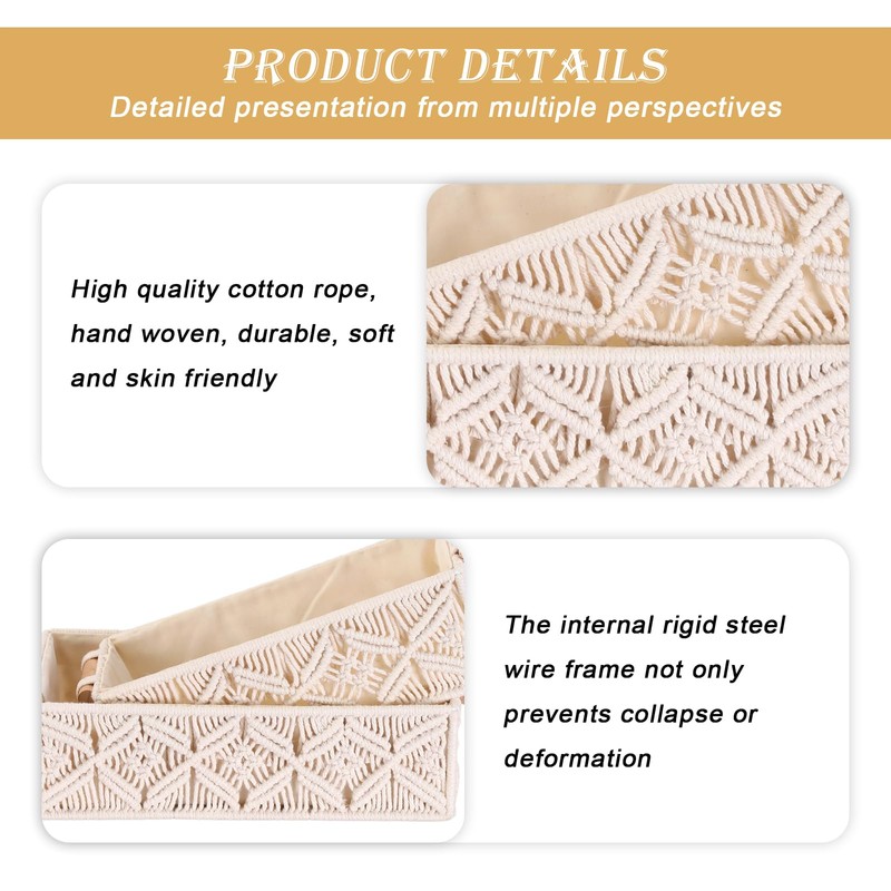 Sporgo Pack of 2 Macrame Storage Baskets: Boho Storage Basket