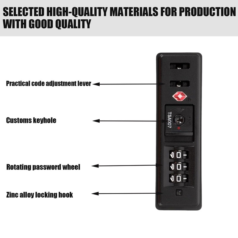 TSA Suitcase Lock with 3 Digit Combination Security Lock Zinc