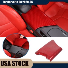 autopart2021 Red Real Carbon Fiber Center Console Armrest Box Cover Trim For Corvette C8 US