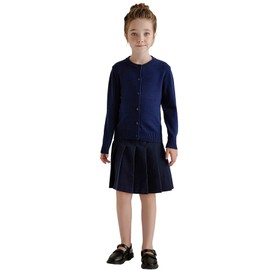 SMILING PINKER - Suéter de uniforme escolar para niña, con cuello redondo, Azul marino, 12-13 Años