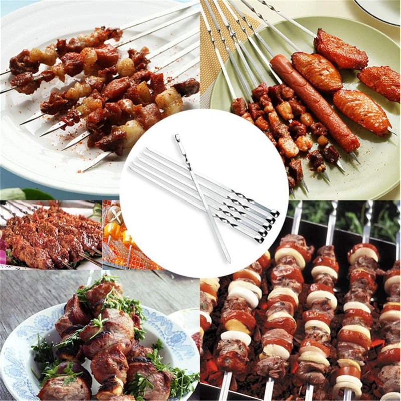 10 Pieces Stainless Steel Barbeque Grilling Skewers Outdoor Camping Barbecue