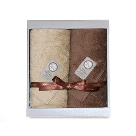 Imabari Towel MEZAME Face Towel 2 Piece Gift Set, 5SECONDS Hi,New Towel, Brown, Beige