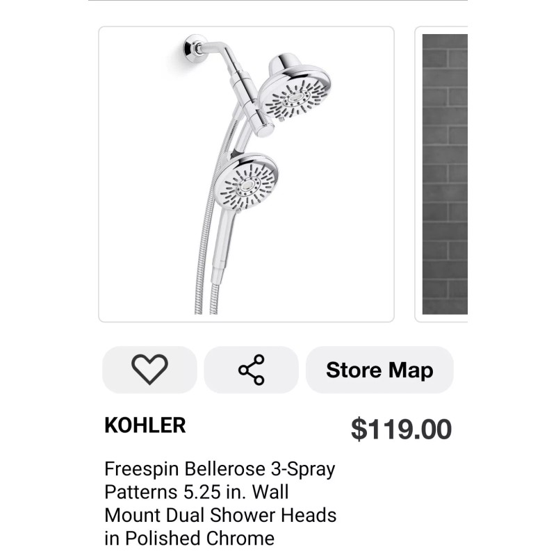 KOHLER Dual Shower Heads 3-Spray Round Wall Mount Hand Shower