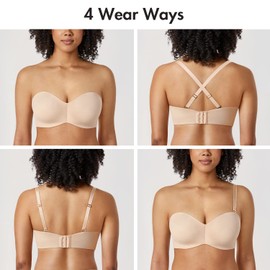 DELIMIRA Women's Strapless Bra Silicone-Free Minimizer Bandeau Plus Size Unlined Beige 38D