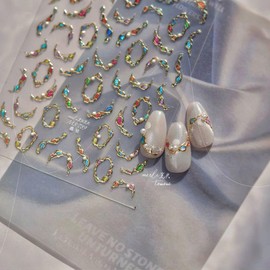 Pearl Gem Nail Stickers Diamond Nail Designs 3D Self-Adhesive Red Rhinestone Nail Decals 5D Embossed Gold Gemstone Necklace Summer Sticker Manicure Accessories for Women Girls DIY Nails 1 Sheet