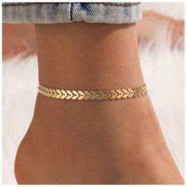 Cimenexe Bohemian Herringbone Chain Anklet Gold Chevron Anklet Chain V Arrow Ankle Bracelets Minimalist Herringbone Anklet Summer Anklet Jewellery for Women