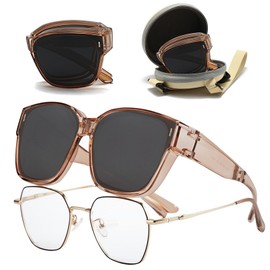 DAVBNM Polarised Sunglasses Over Glasses Sunglasses Women Men, Fit Over Sunglassess, Lightweight Folding Sunglassess for Driving UV Protection Men and Women, UV400 Protection