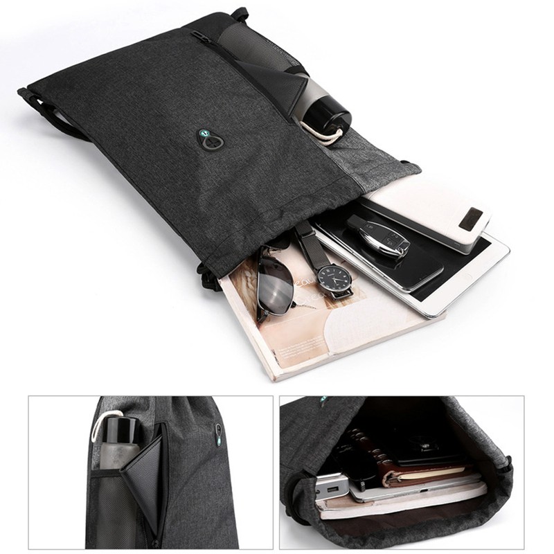 Gym Sack with Earphones Jack Drawstring Backpack Water-resistant Drawstring Bucket