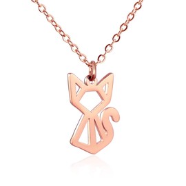 HANFLY Cat Necklace Kitty Geometric Origami Jewelry 16"+1.5" Extender, Metal