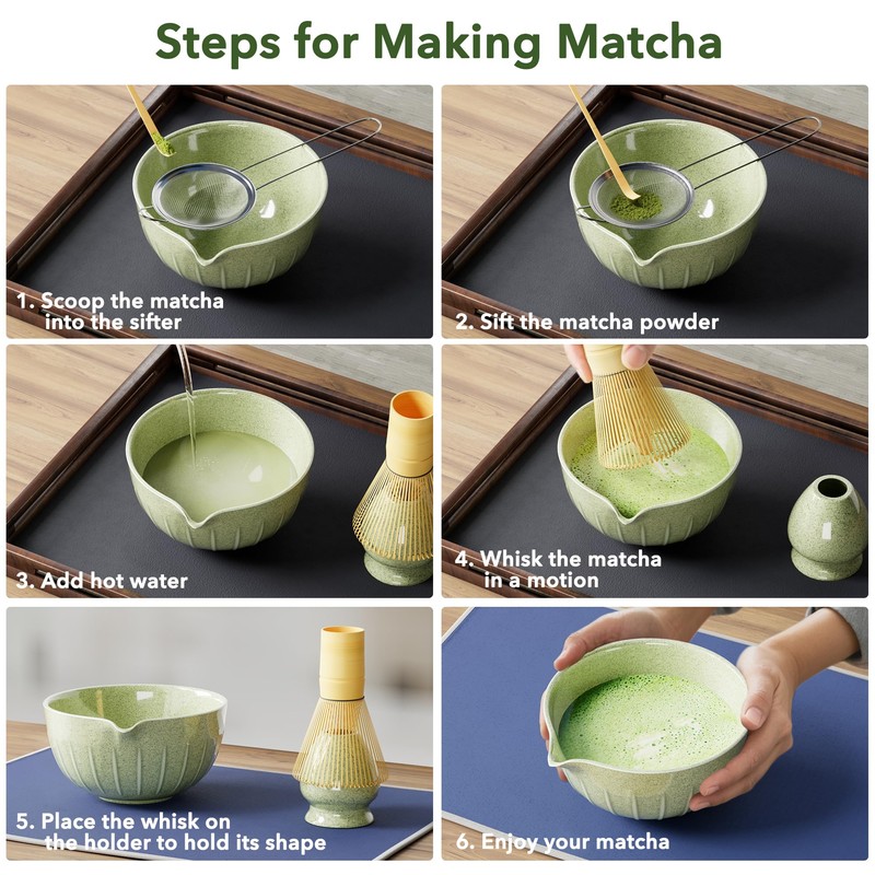 Matcha Whisk Set 7 Pcs - Ceramic Matcha Set with