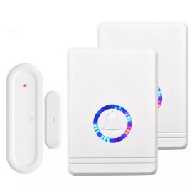 digi-office Wireless Door Open Chime Magnetic Entry Alert 48 Tune LED Flash Sensor+2Receiv