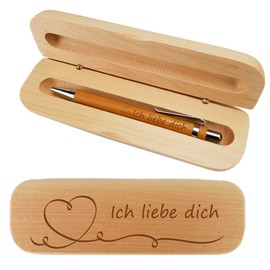 laser-diele Ballpoint Pen with Engraving in Gift Box – Writing Set with Engraving – Pen Gift – Wooden Ballpoint Pen with Engraving (I Love You)