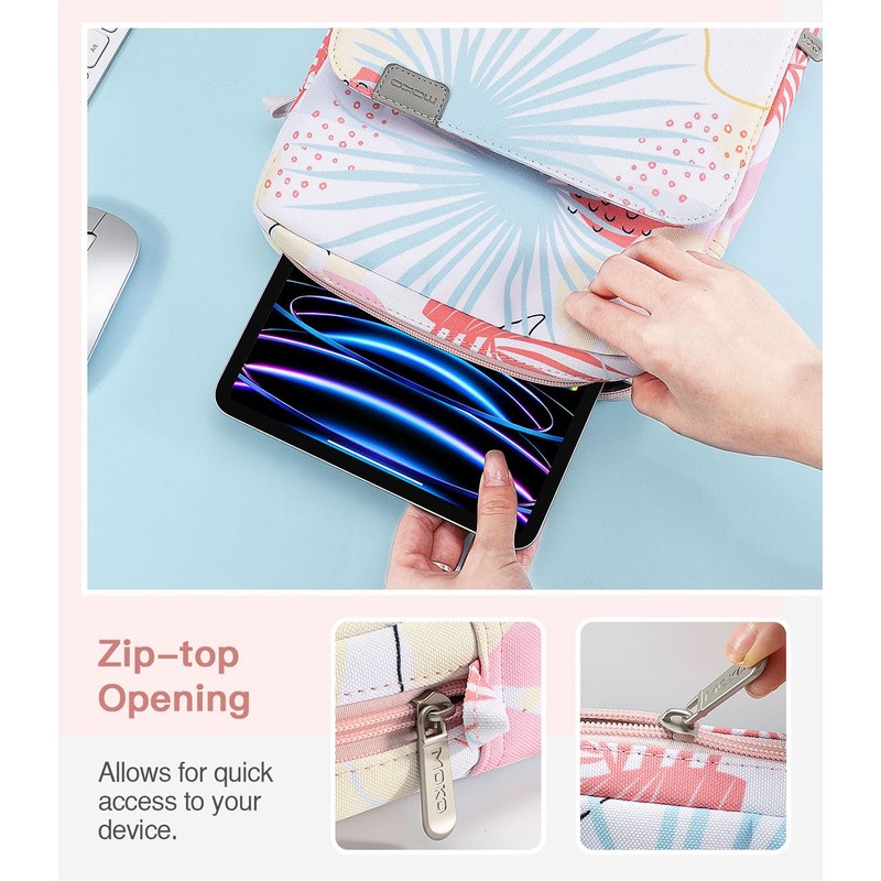 MoKo Tablet Case with Shoulder Strap & Handle, Multiple Compartments,