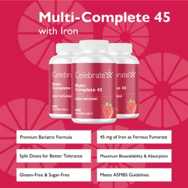 Celebrate Vitamins Multi-Complete Chewables, 45mg Iron – Daily Bariatric Multivitamin for Sleeve Gastrectomy and Gastric Bypass Surgery Patients – Essential Vitamins & Minerals - Berry (180 Tablets)