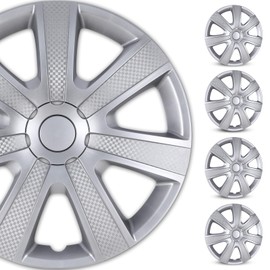 WOLFSTORM 16 Inch Wheel Hubcaps Cover,Snap-on Fashion Shape Replacement Rim Cover Hubcaps,Car SUV Wheel Hub Accessories, 4-Pack(Regular Silver)