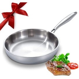 DELARLO Tri-Ply Stainless Steel Frying Pan, All Cooktops Compatible Up to 600℉, Oven Safe Induction Skillet, 12.5 inch Non toxic Cooking Surface, Fast & Even Heat, Durable Cookware