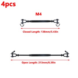 Antrader M4 Turnbuckle Jaw and Jaw Turnbuckle,Stainless Steel Turnbuckles for ables Wire Rope Tensioner,Black,4Pcs