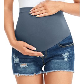 fitglam Women's Maternity Jean Shorts Over Belly Pregnancy Denim Shorts Maternity Casual Lounge Clothes