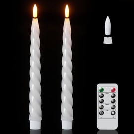 Eldnacele Flameless Flickering Taper Candles with Remote and Timer, Battery Operated Spiral Window Real Wax Candles White LED Candlesticks for Dinner Home Indoor Holiday Decor(2pcs, D0.78×H9.75)
