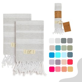 Yazz Turkish Cotton Hand Towels - Set of 2 | 18" x 30" inches | Organic Turkish Cotton | Decorative Peshtemal Hand Towels for Kitchen, Bath, Guest, Face, Hair, Gym, Yoga, Travel (Light Grey)