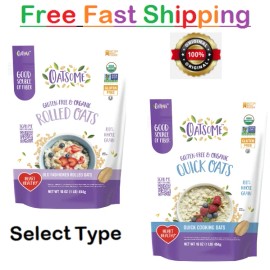 Oatsome Organic & Gluten-Free Quick Oats, Rolled Oats, 1 lb ( Select Your Type ) - Rolled Oats,